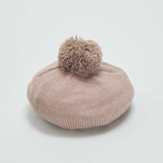 Bonnet en maille avec ponpom Marron