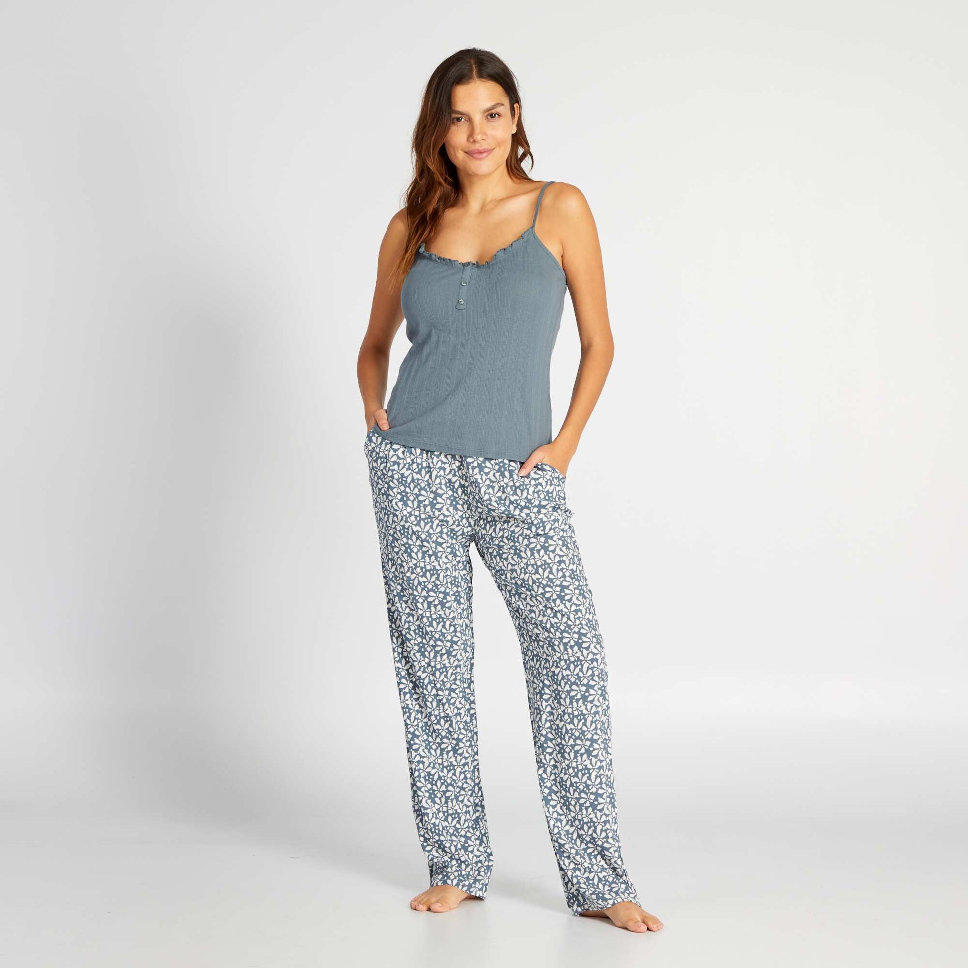 Pantalon de pyjama fluide imprim Bleu