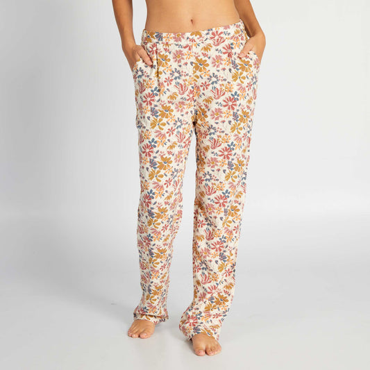 Pantalon de pyjama fluide imprim blanc/rose