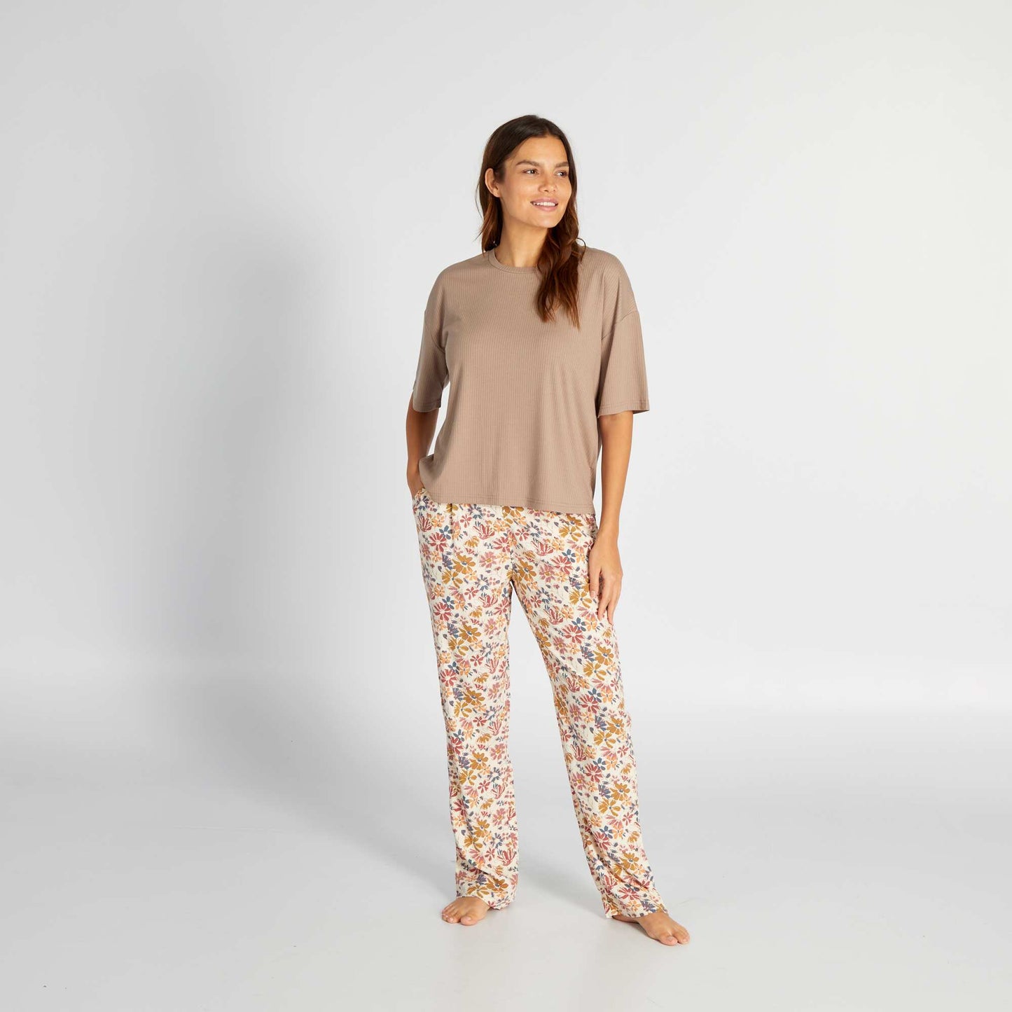 Pantalon de pyjama fluide imprim blanc/rose