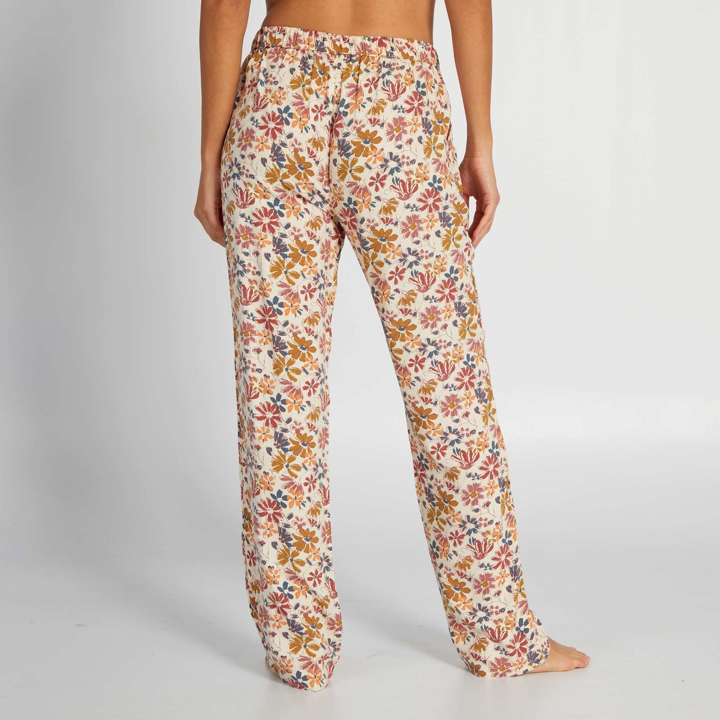 Pantalon de pyjama fluide imprim blanc/rose