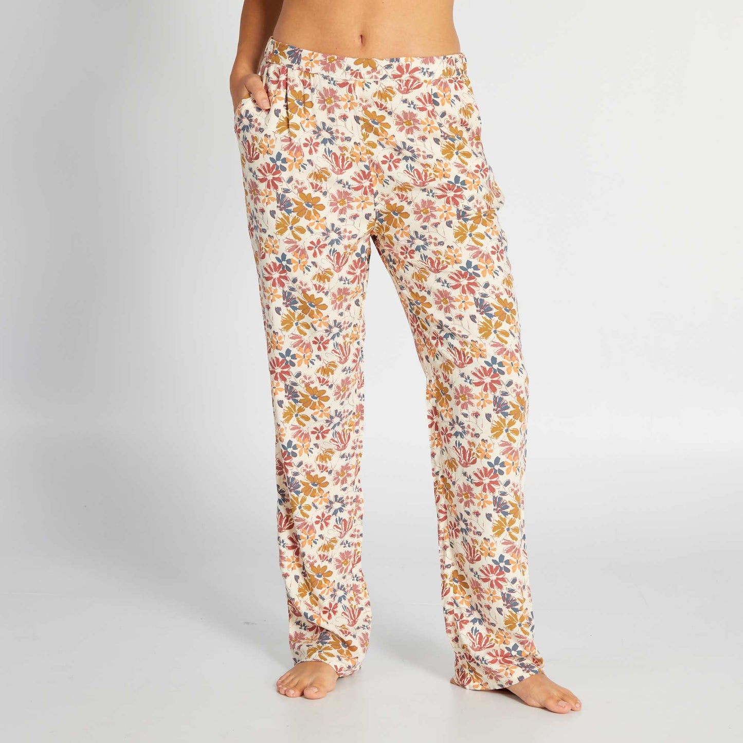 Pantalon de pyjama fluide imprim blanc/rose