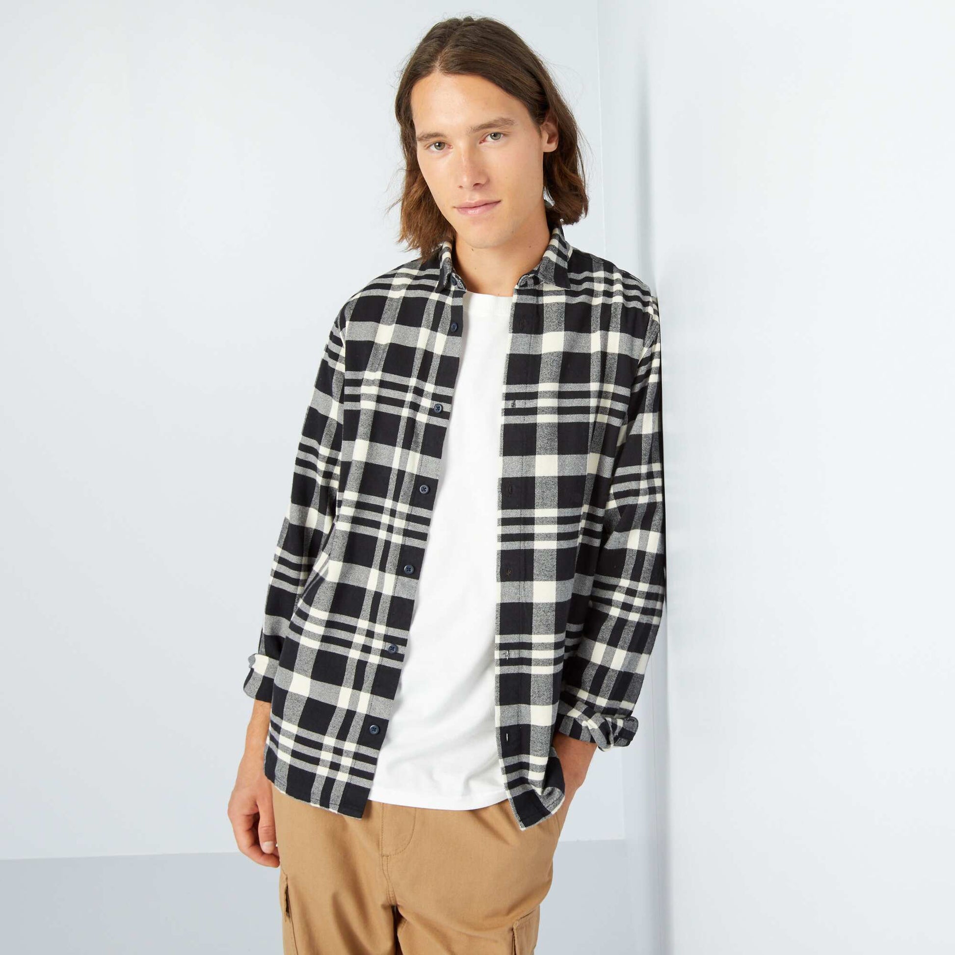 Chemise carreaux en flanelle Noir