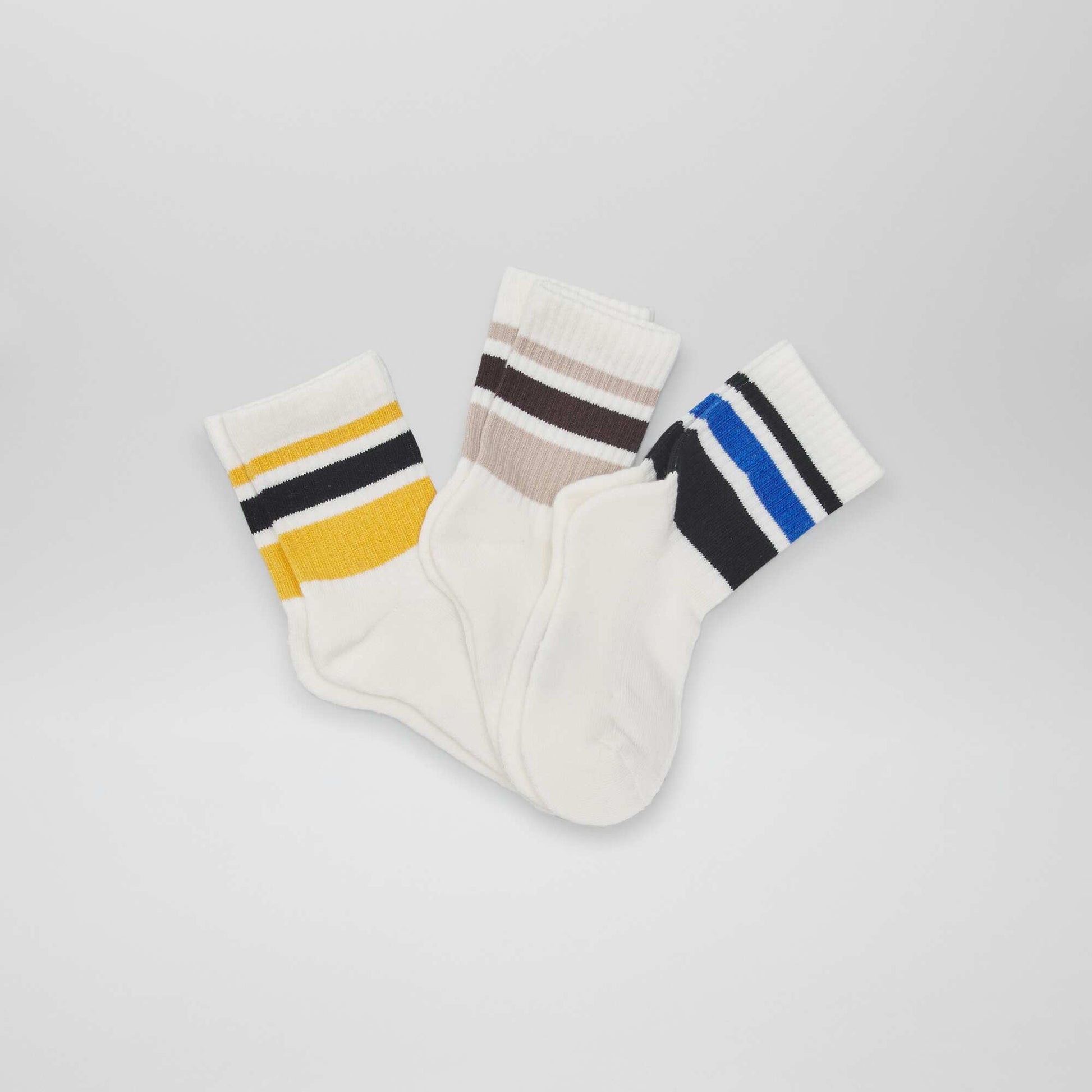 Lot de 3 paires de chaussettes avec bande contrastante Blanc/bleu/jaune