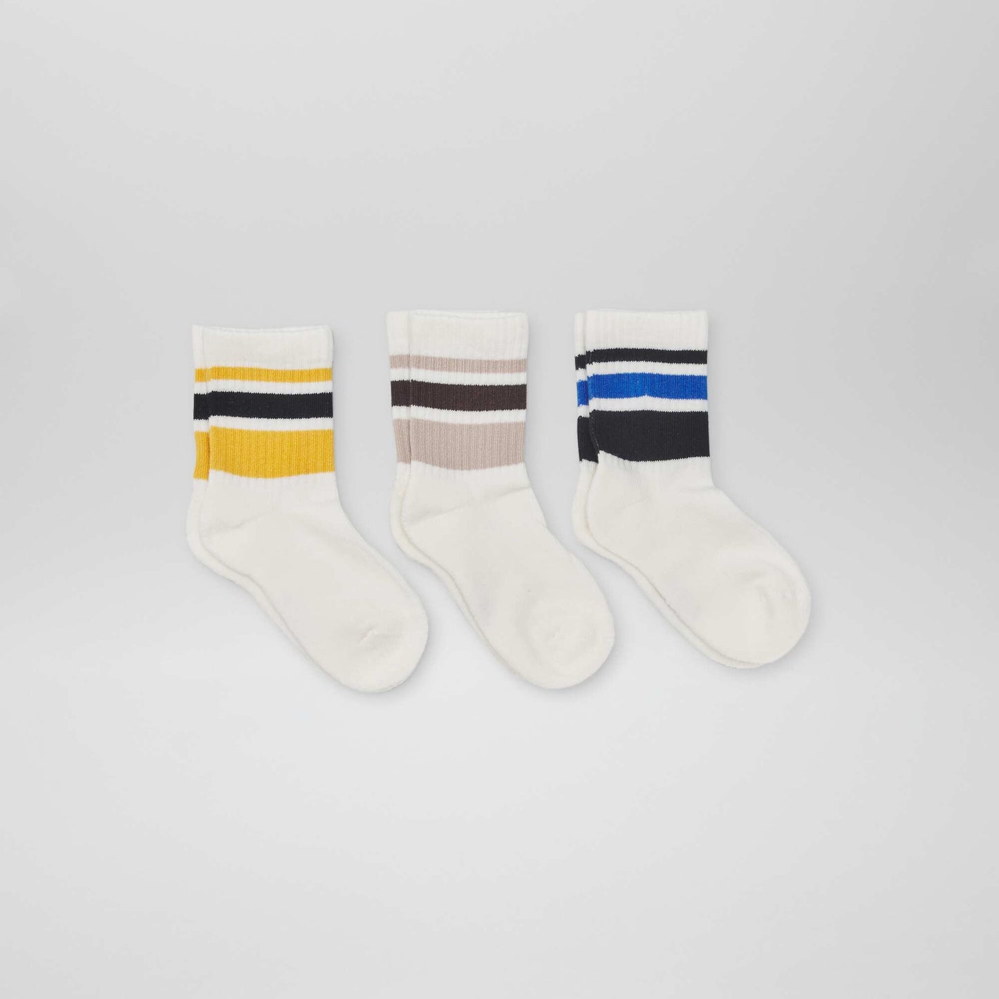 Lot de 3 paires de chaussettes avec bande contrastante Blanc/bleu/jaune
