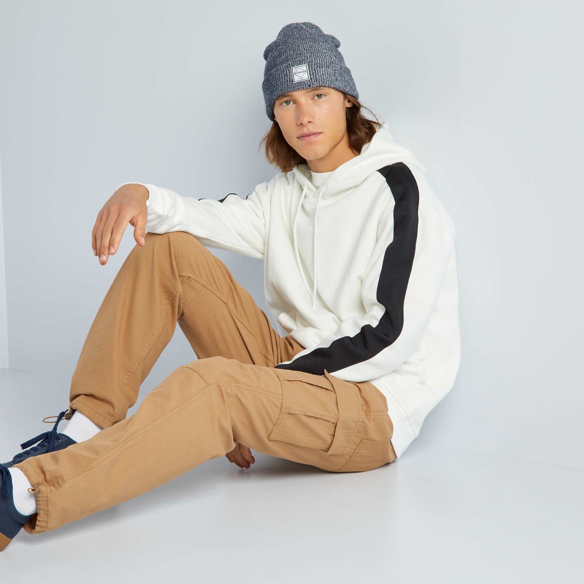 Sweat capuche bicolore blanc