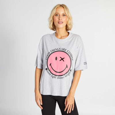 T-shirt manches courtes imprim 'smiley' Gris