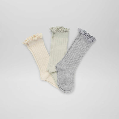 Lot de 3 paires de chaussettes hautes Gris/blanc/vert