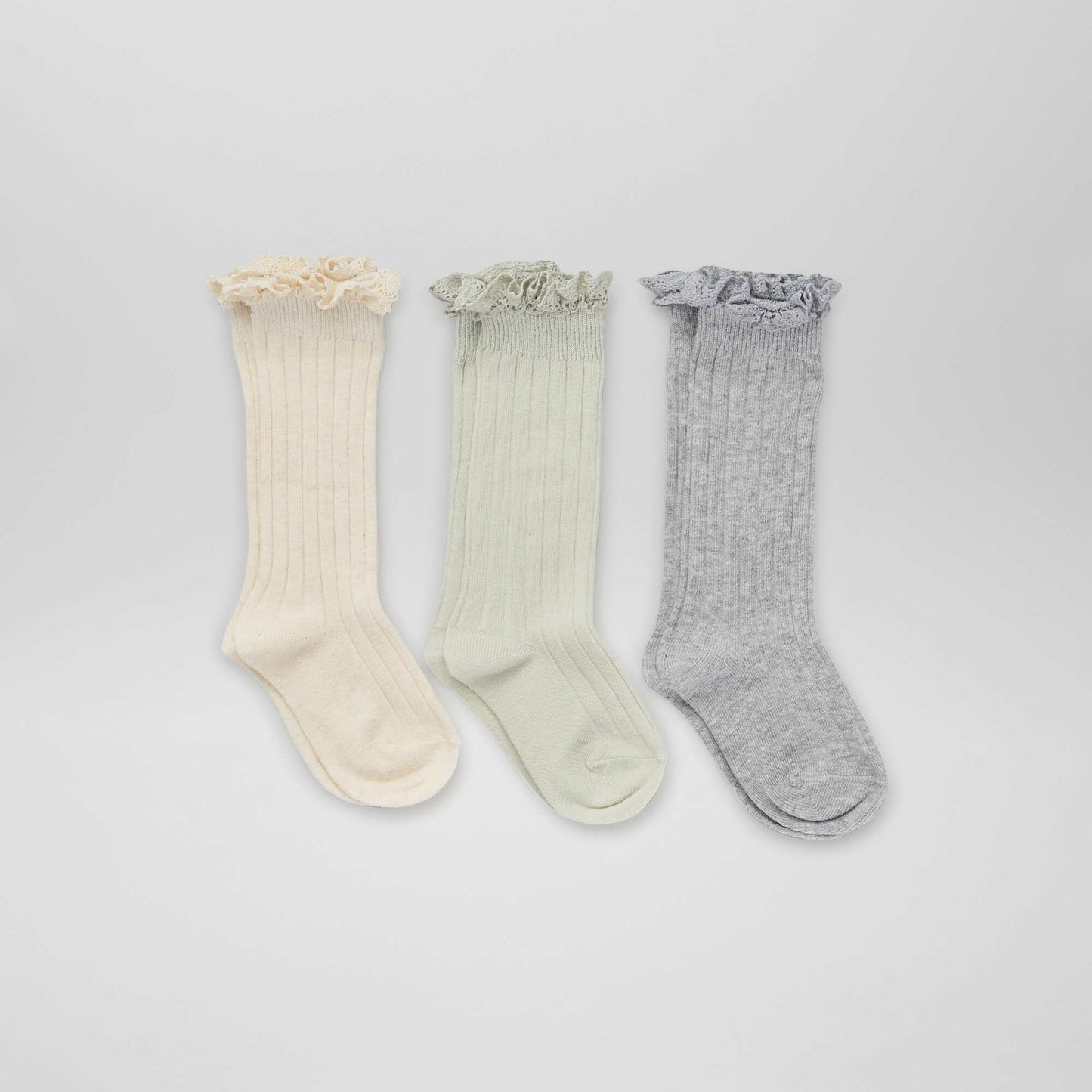 Lot de 3 paires de chaussettes hautes Gris/blanc/vert