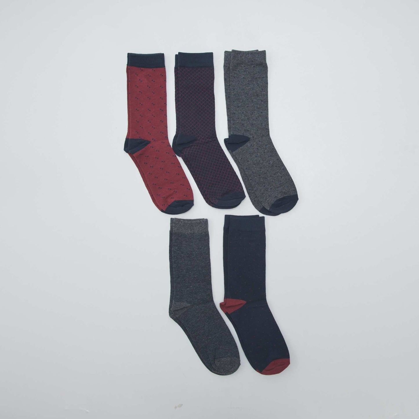 Lot de 5 paires de chaussettes fantaisies Gris/bleu/rouge
