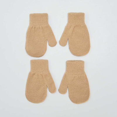 Lot de 2 paires de moufles Marron