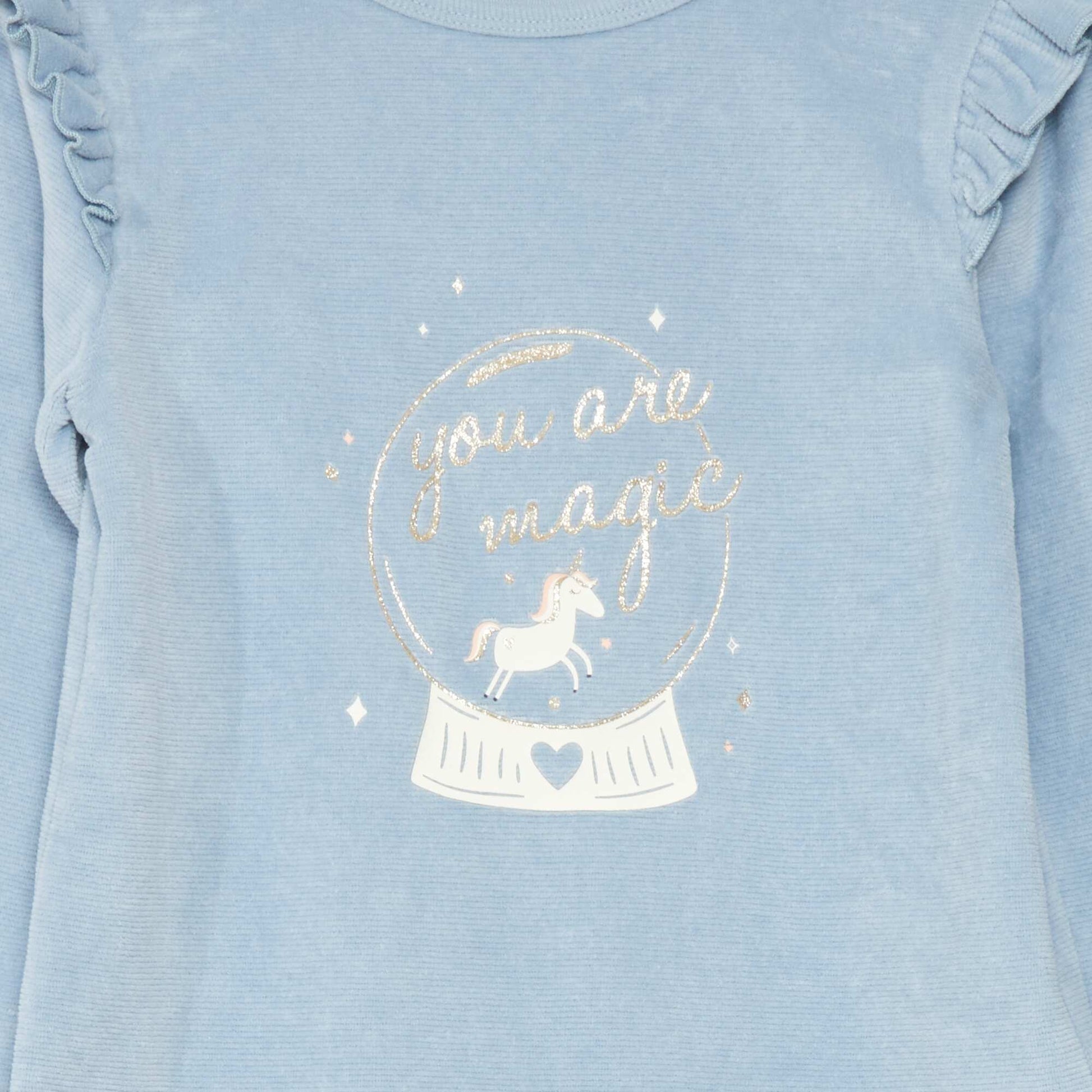 Pyjama long en velours - 2 pi ces Bleu