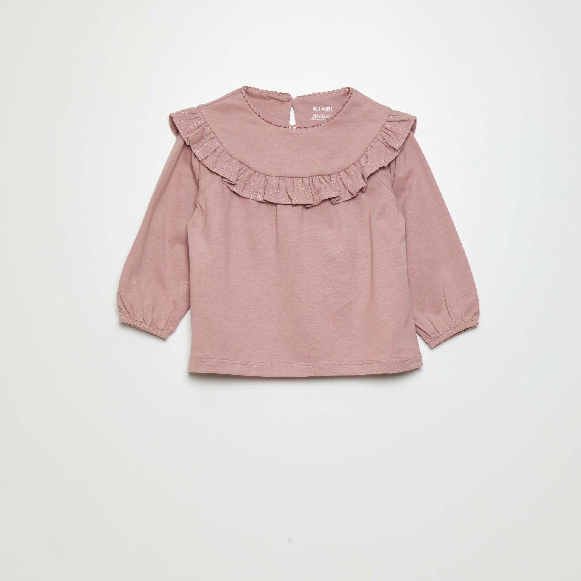 T-shirt volants manches longues Rose