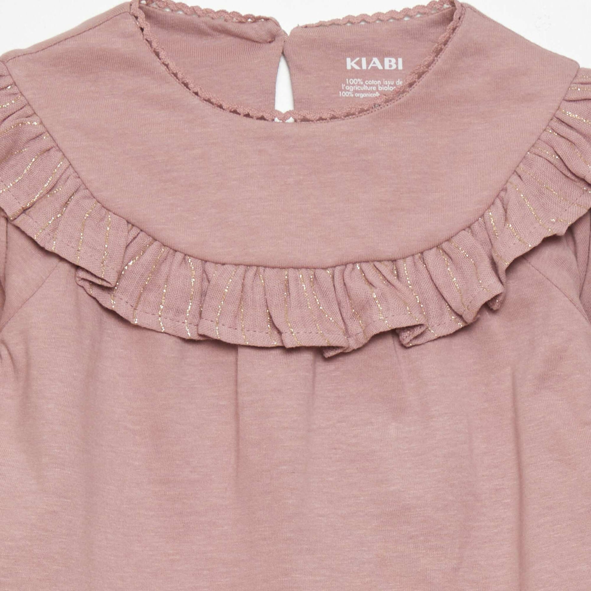 T-shirt volants manches longues Rose