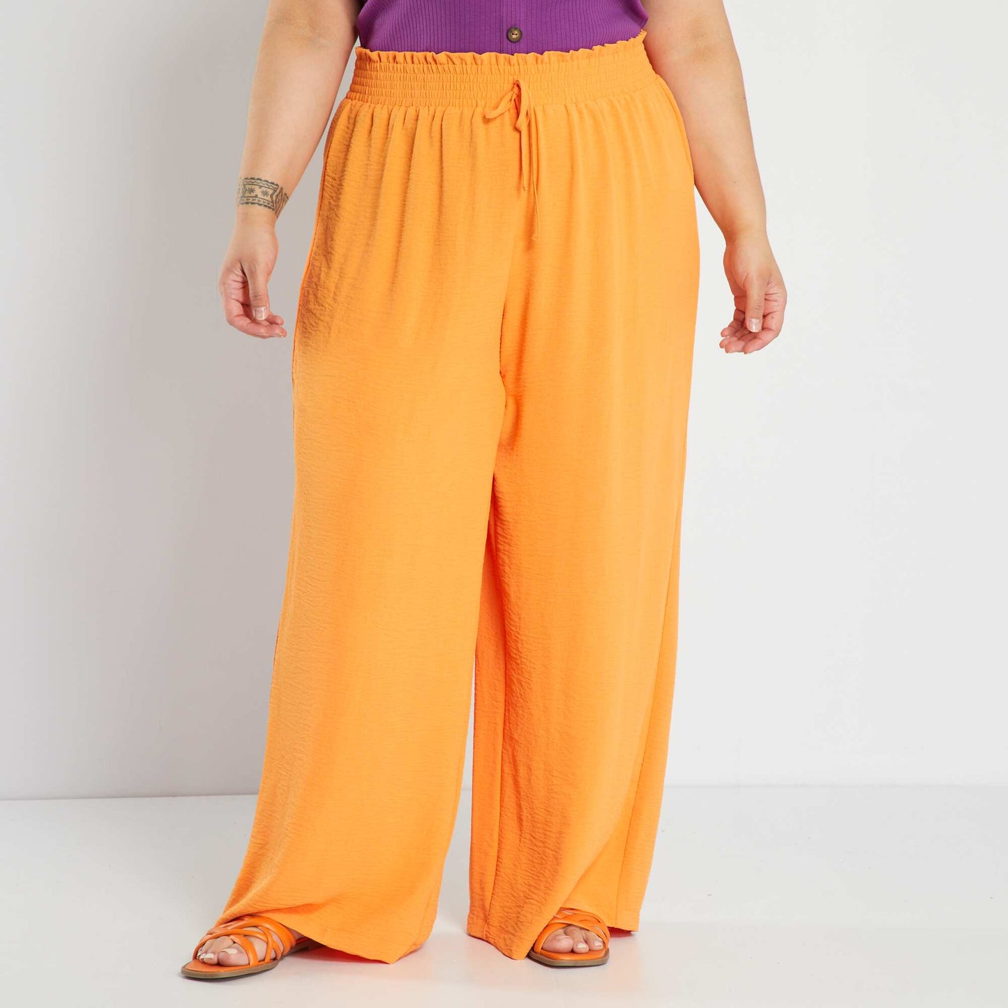 Pantalon fluide mati re cr p e orange