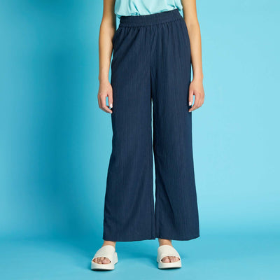 Pantalon large en maille relief e bleu fonc
