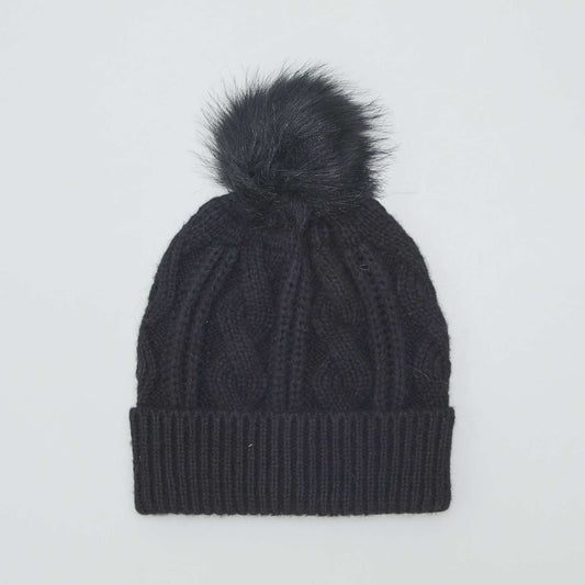 Bonnet torsad pompon Noir