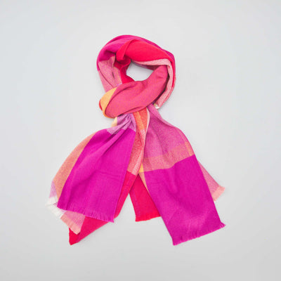 Grande charpe carreaux et frang e Rouge/rose