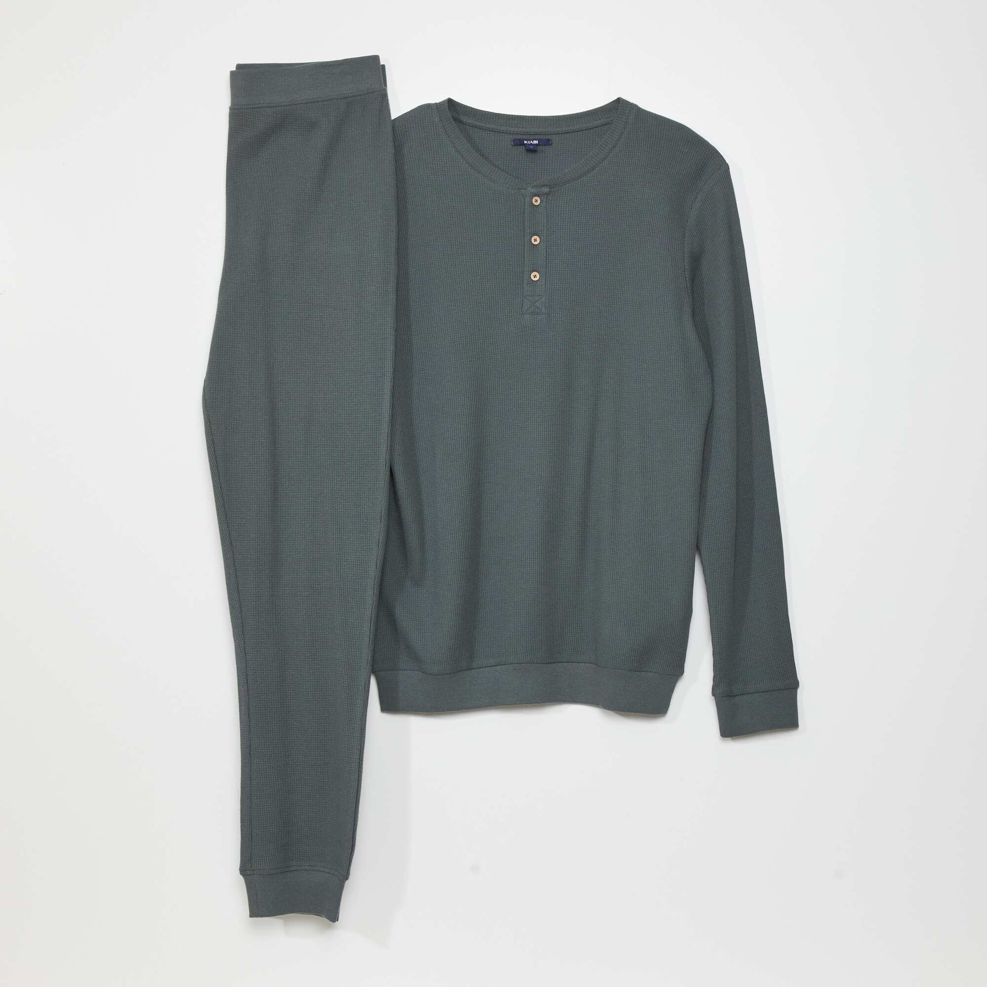 Pyjama long en maille gaufr e - 2 pi ces Vert