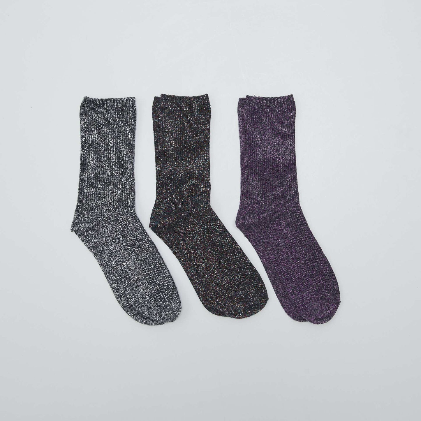 Lot de 3 paires de chaussettes paillet es Noir/gris/violet