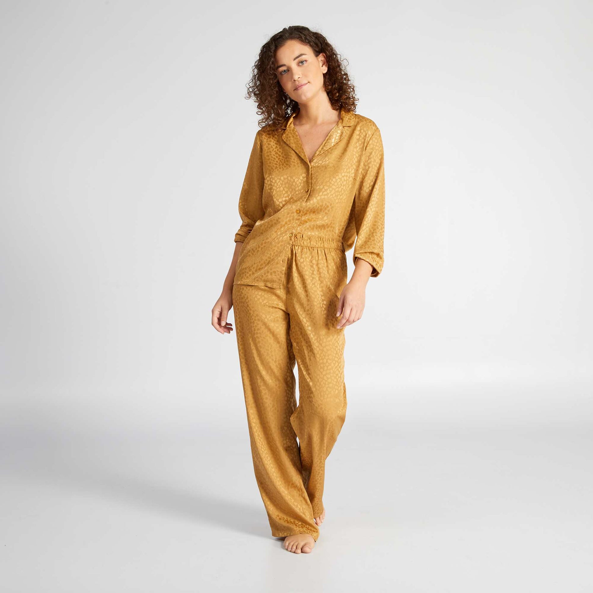Pyjama long - imprim tachet satin - 2 pi ces Beige
