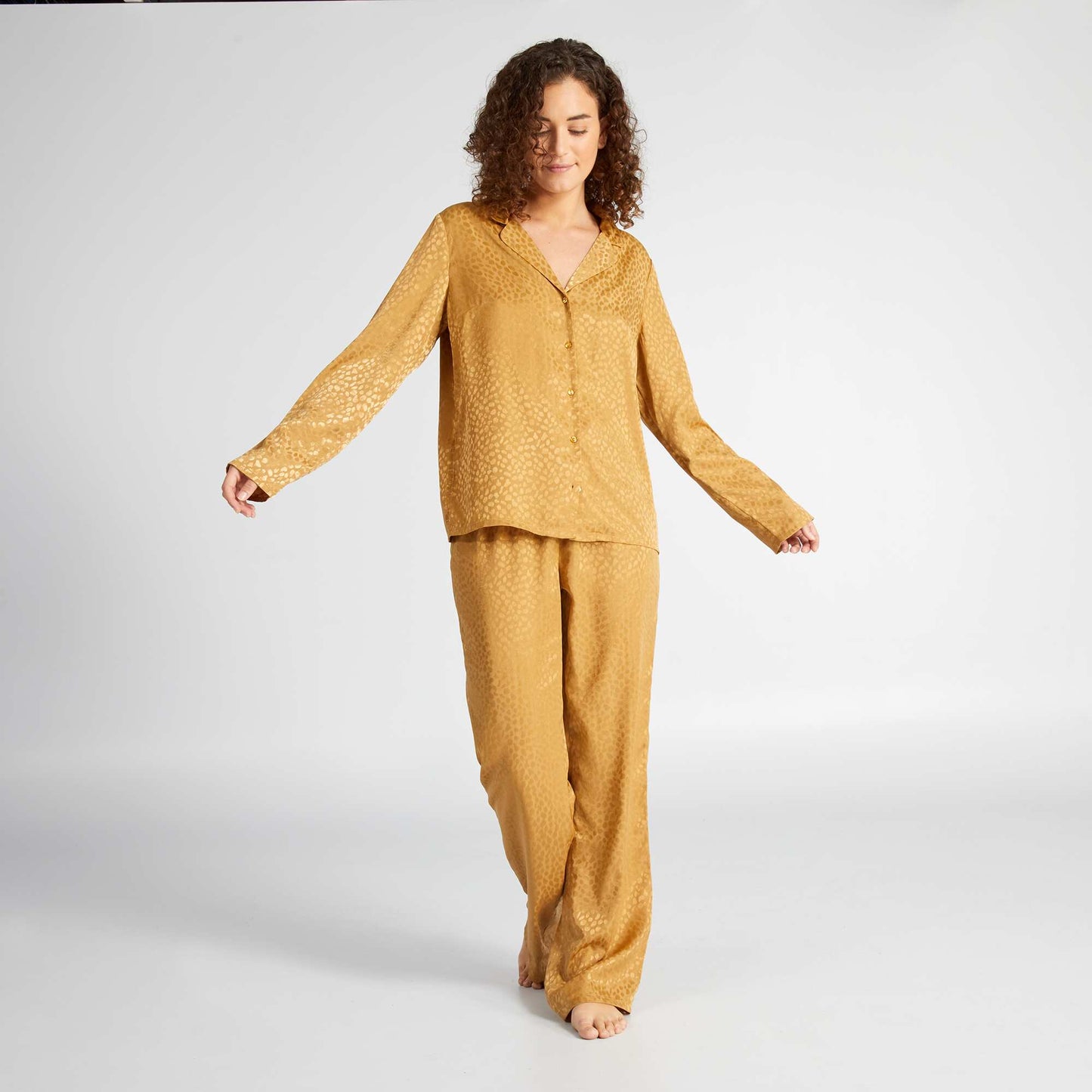 Pyjama long - imprim tachet satin - 2 pi ces Beige