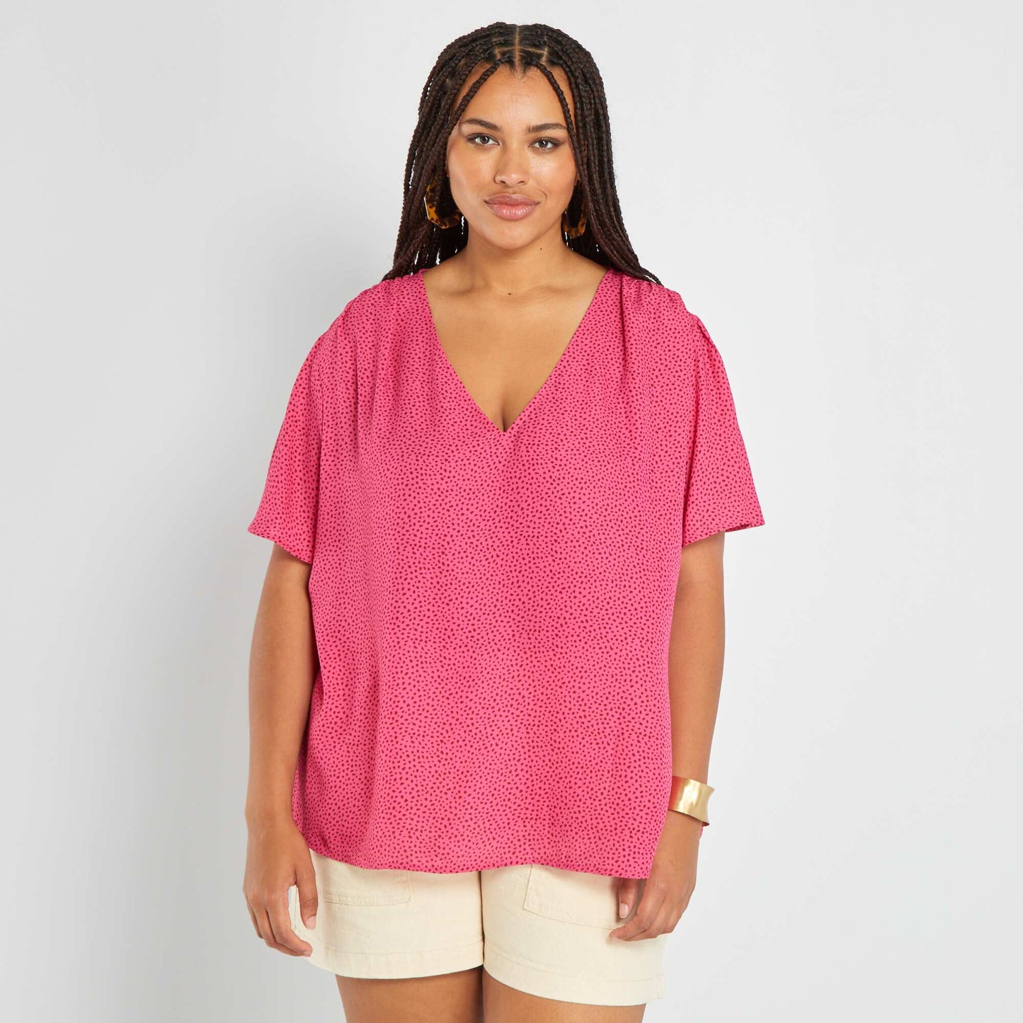 Blouse fluide encolure V Rose