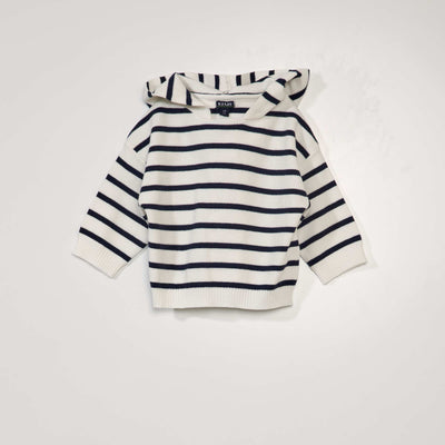 Pull en maille avec capuche Blanc/bleu
