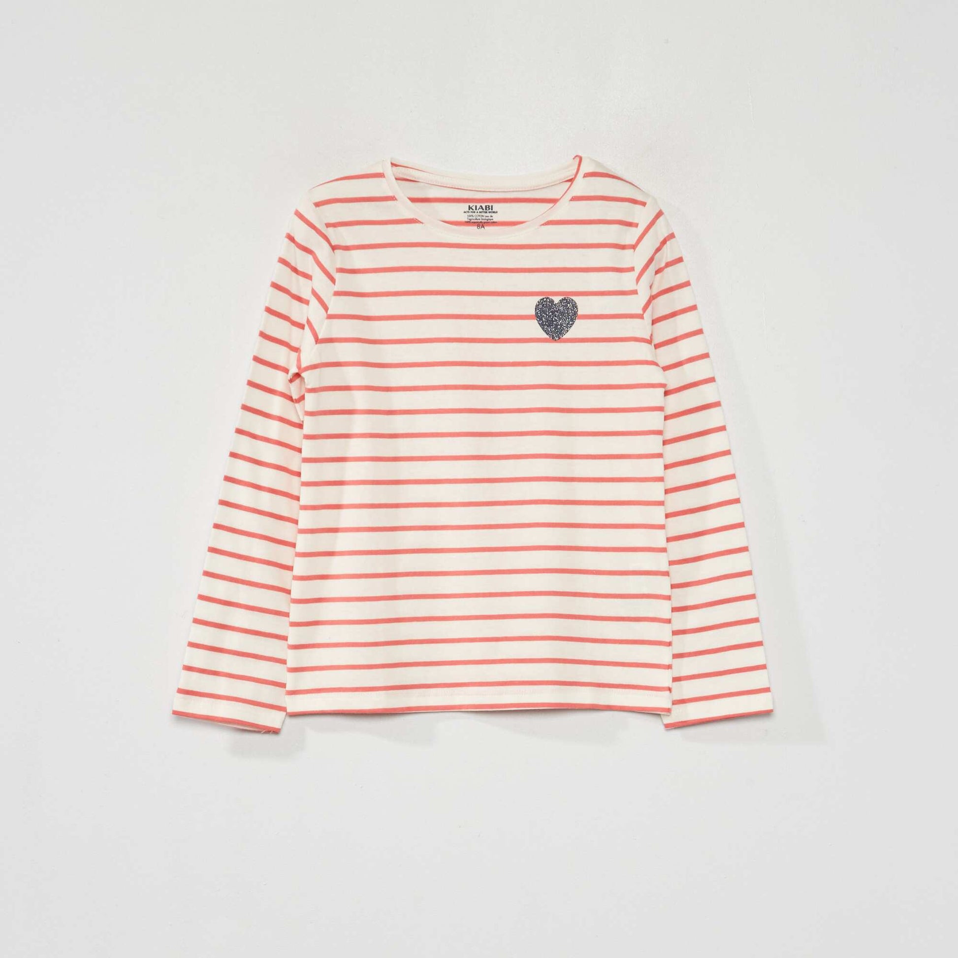 T-shirt 'rayures' manches courtes Rose/blanc
