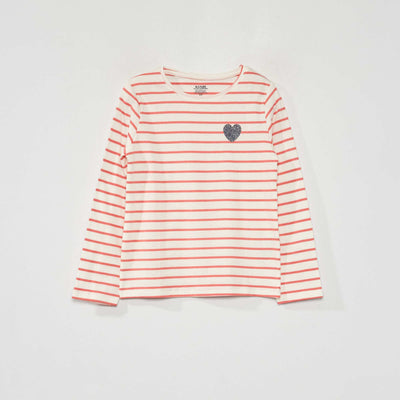 T-shirt 'rayures' manches courtes Rose/blanc