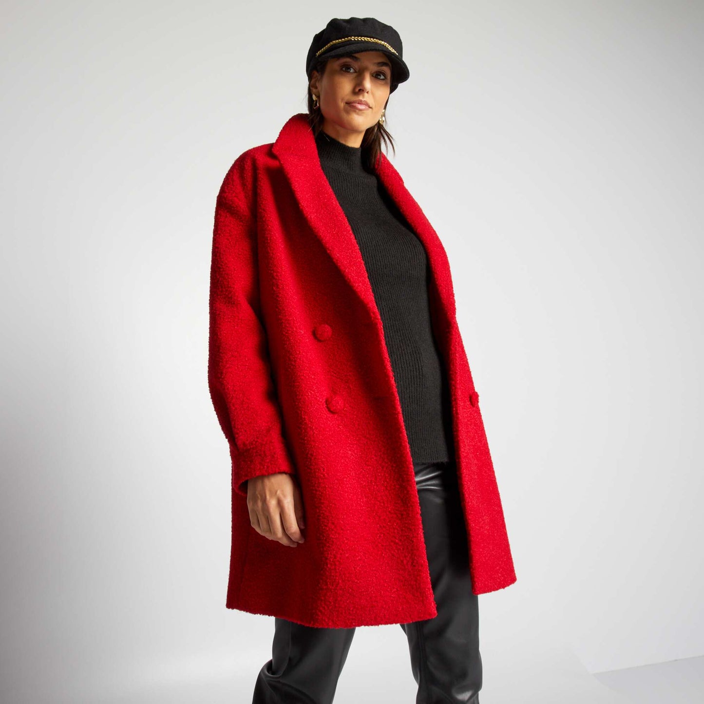 Manteau mi-long en maille bouclette Rouge