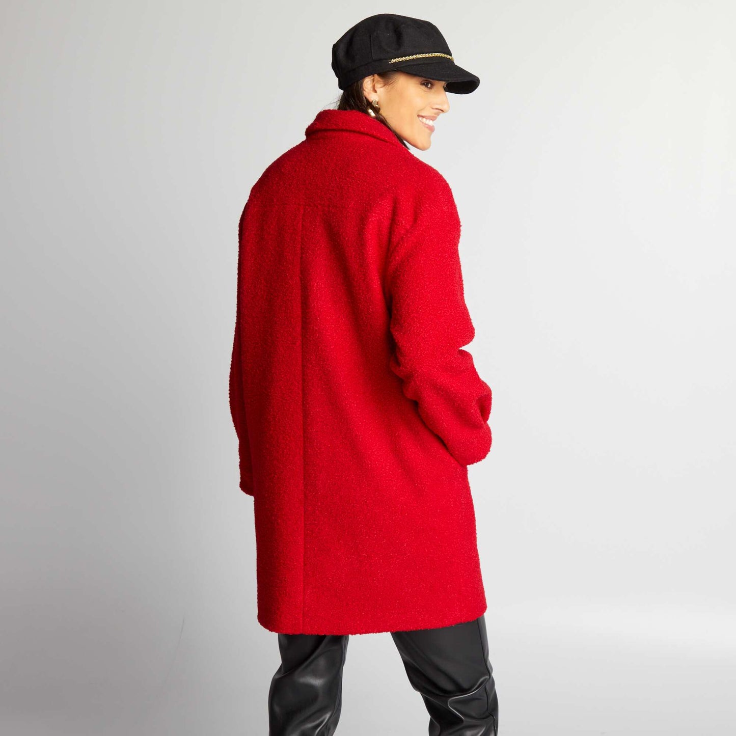 Manteau mi-long en maille bouclette Rouge