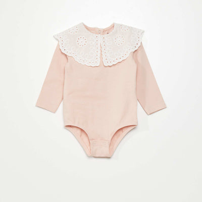 Body avec col en broderie anglaise Rose