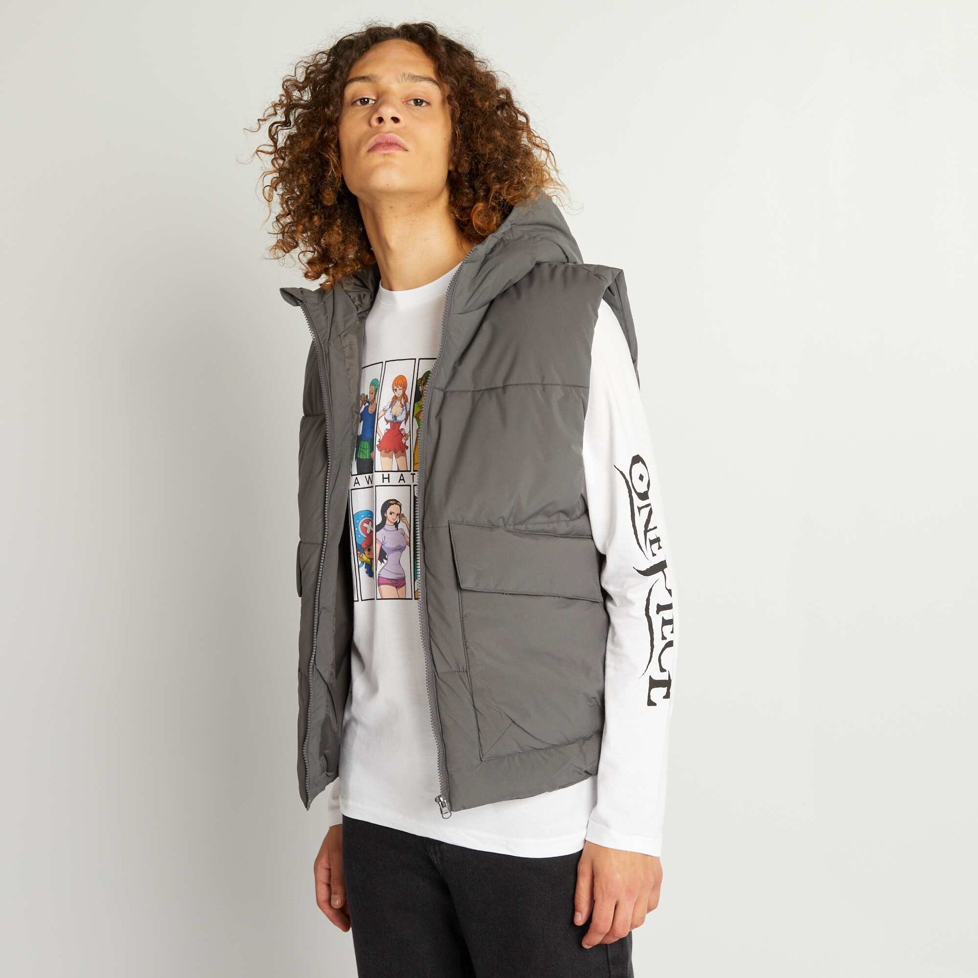 Doudoune sans manches capuche gris