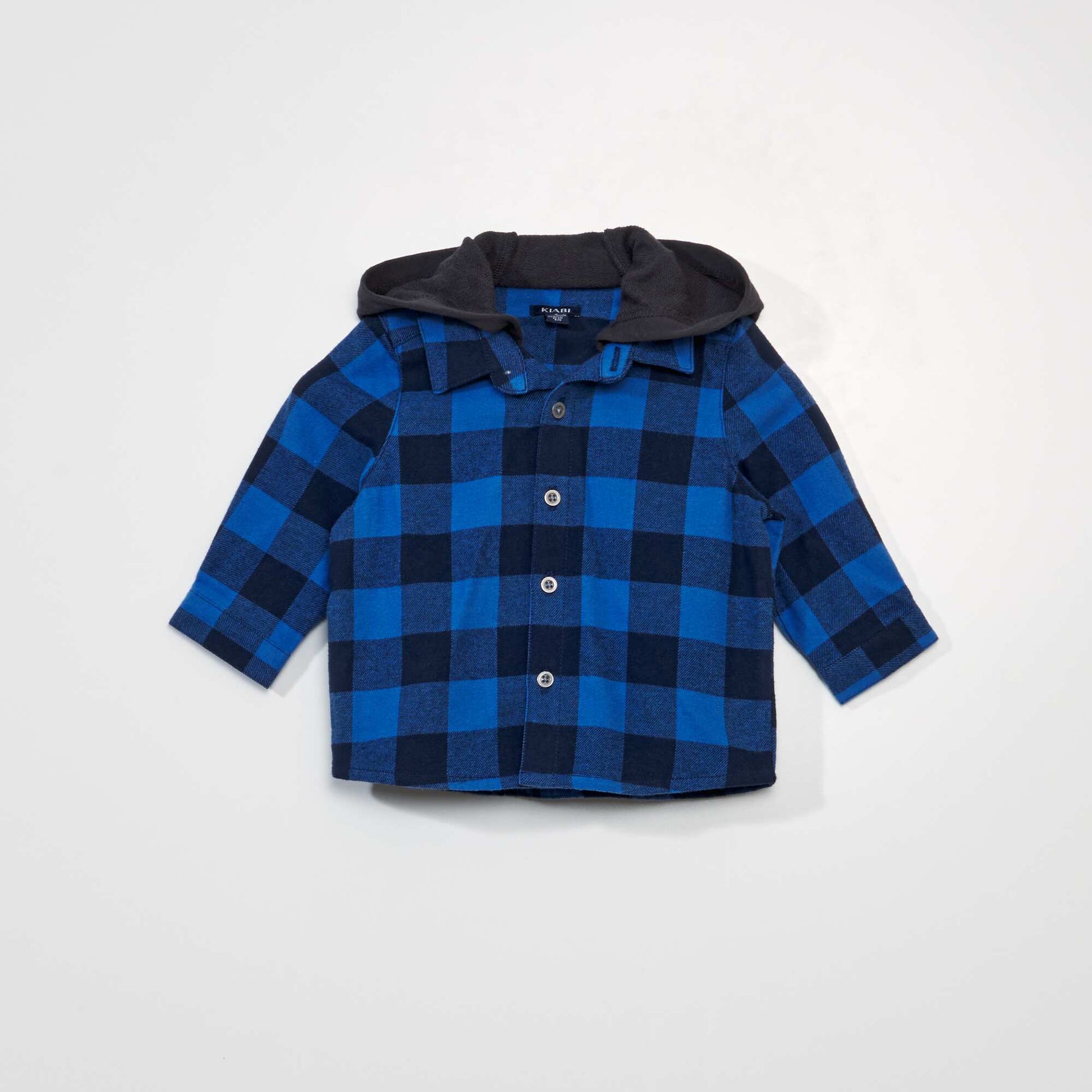 Chemise carreaux en flanelle + capuche Bleu et noir