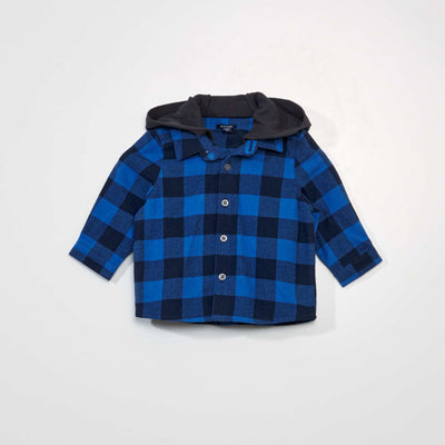 Chemise carreaux en flanelle + capuche Bleu et noir