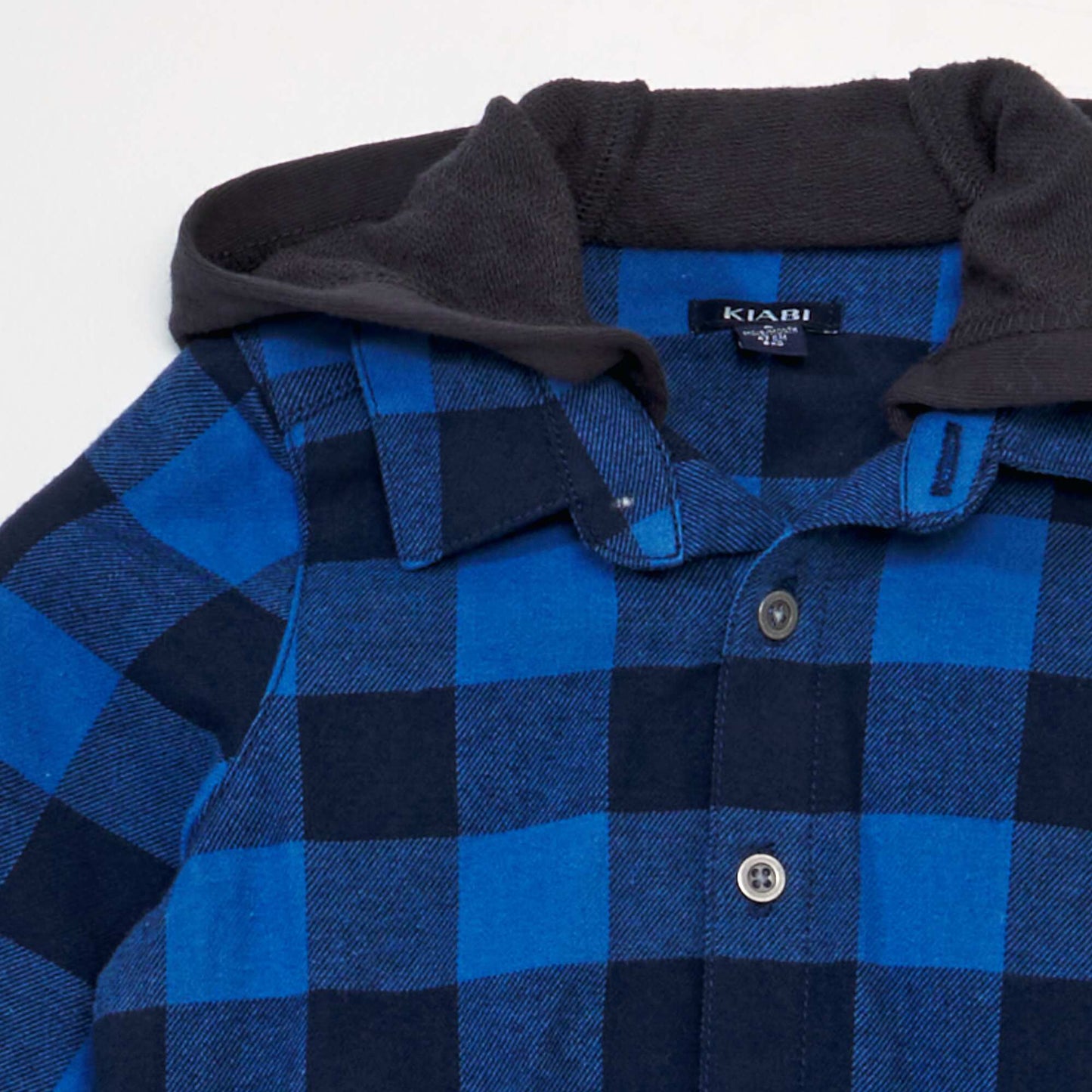 Chemise carreaux en flanelle + capuche Bleu et noir