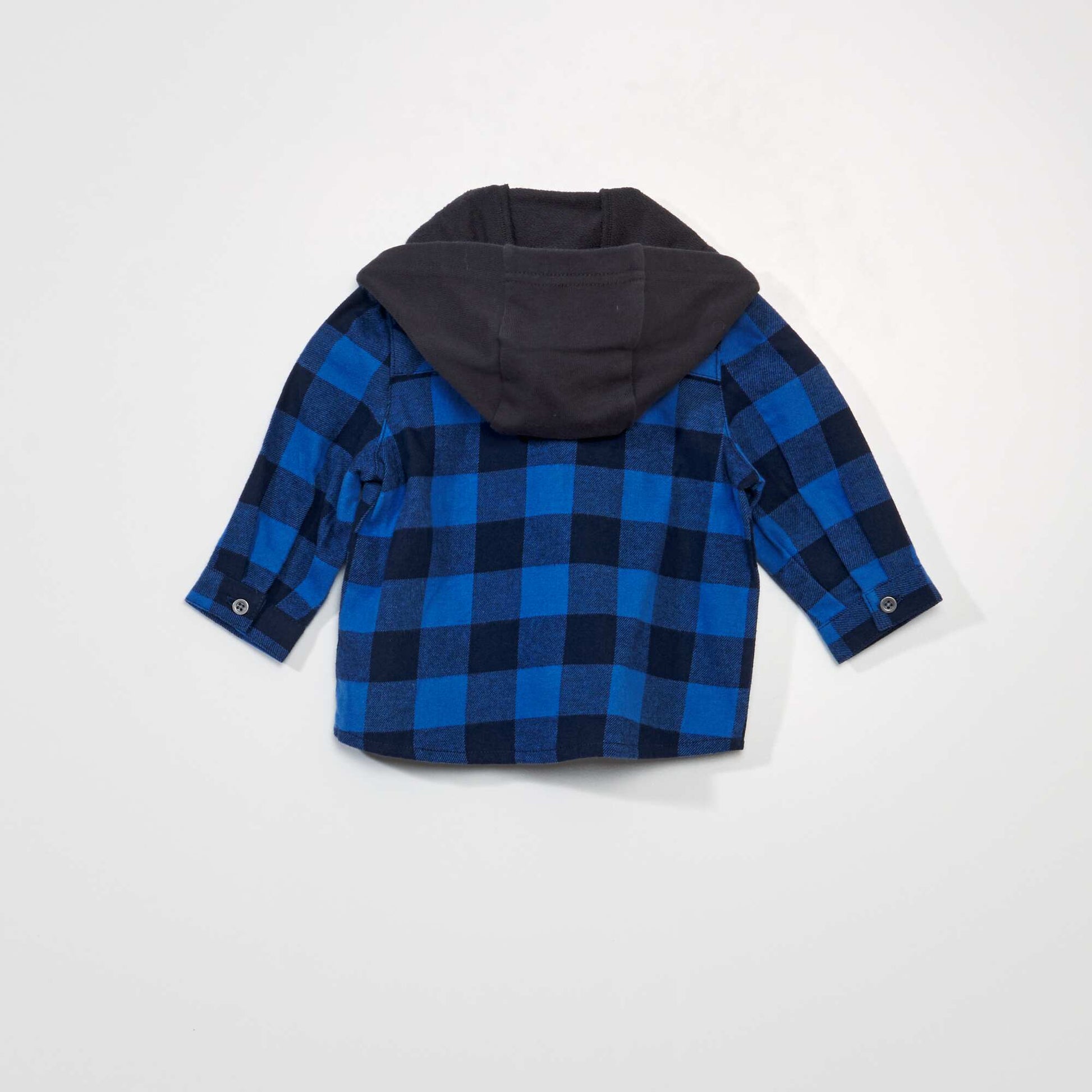 Chemise carreaux en flanelle + capuche Bleu et noir
