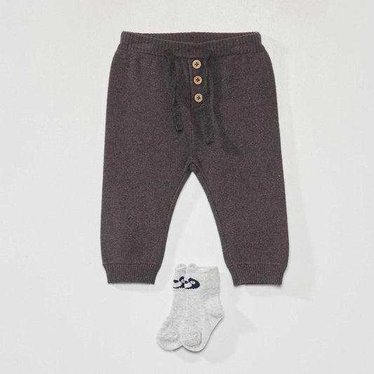 Pantalon en maille + chaussettes Gris