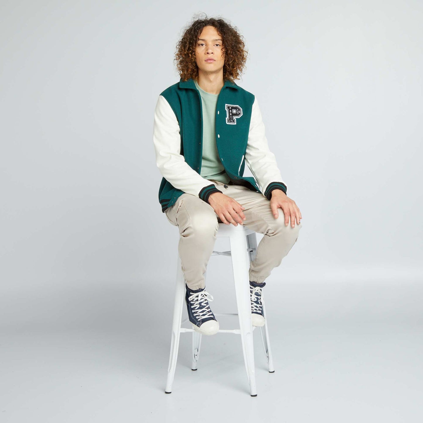 Veste bomber esprit campus Vert/blanc