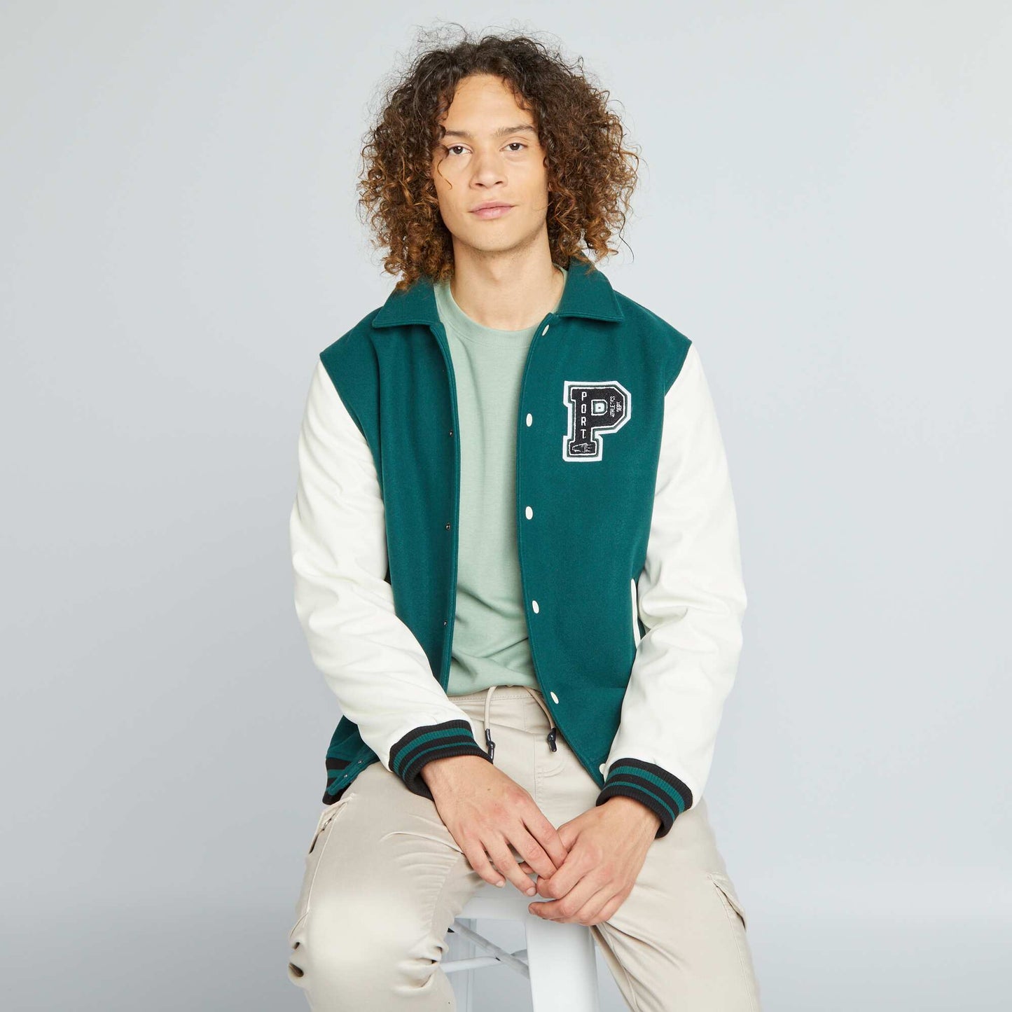 Veste bomber esprit campus Vert/blanc
