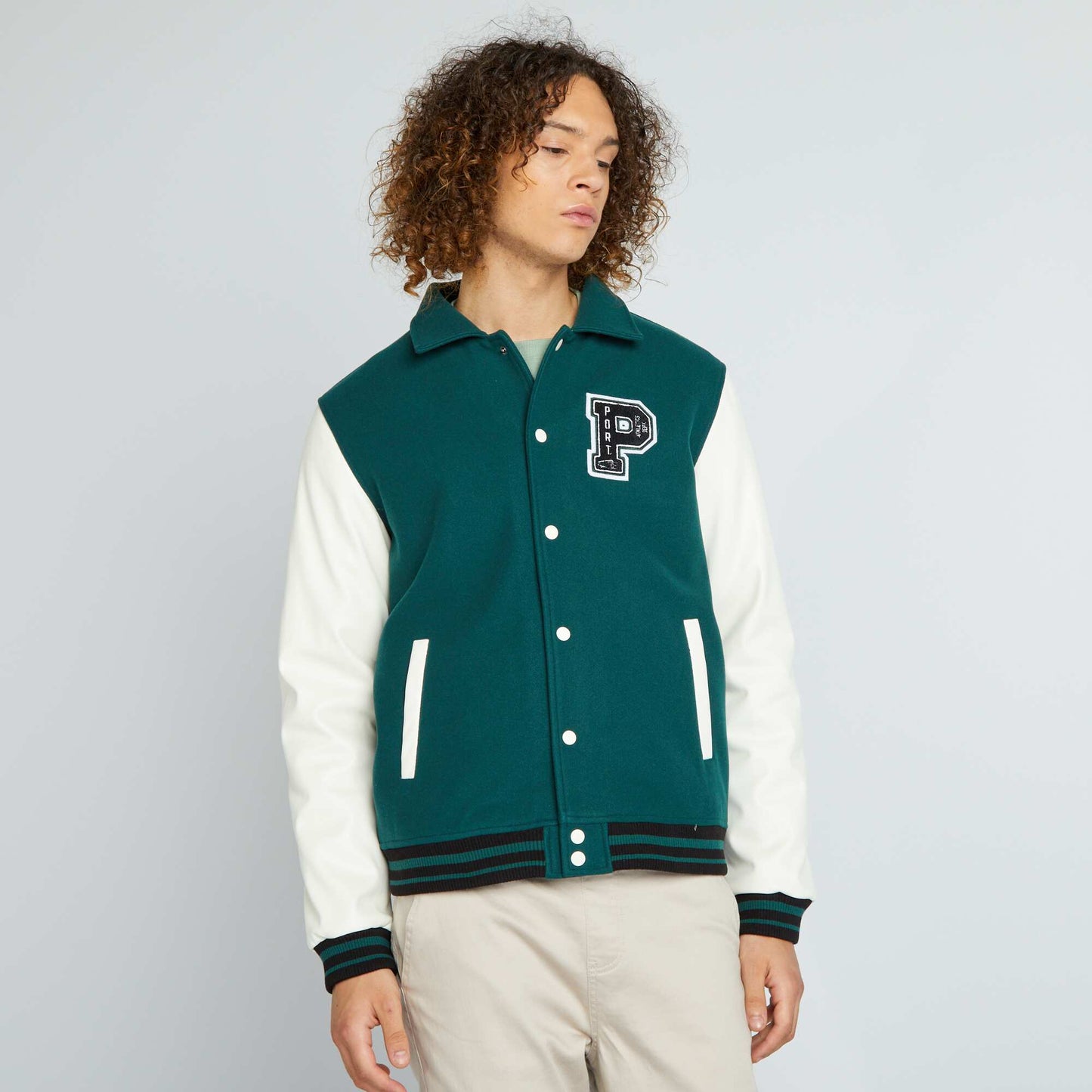 Veste bomber esprit campus Vert/blanc