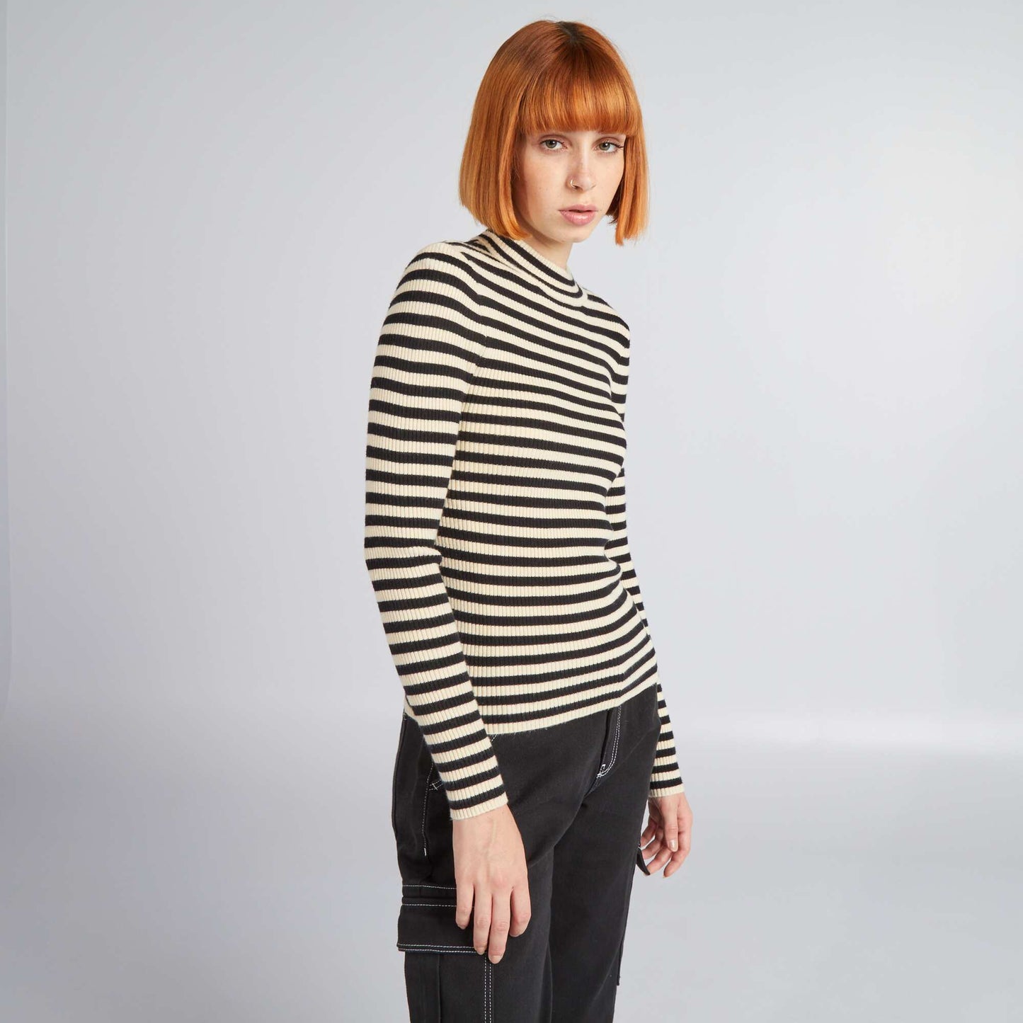 Pull fine jaune rayures Noir