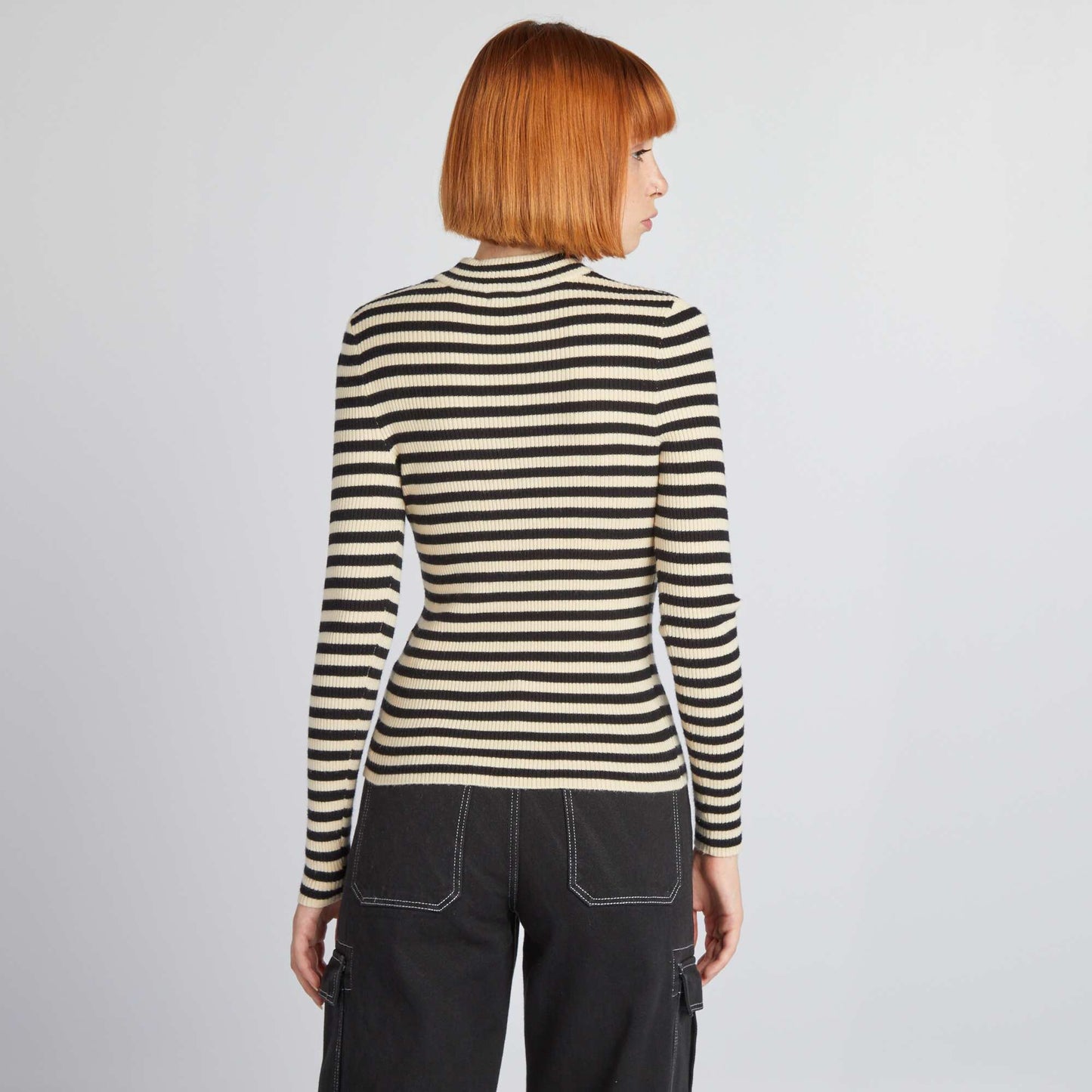 Pull fine jaune rayures Noir