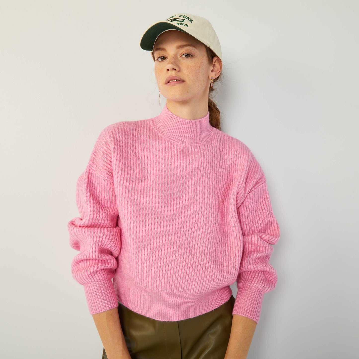 Pull col montant Rose