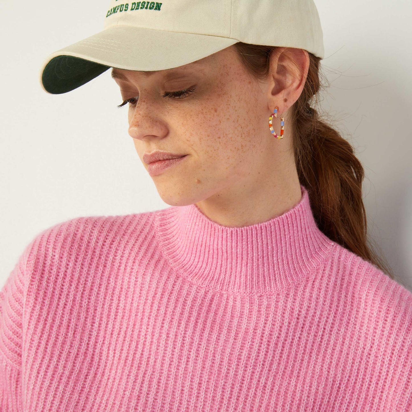 Pull col montant Rose