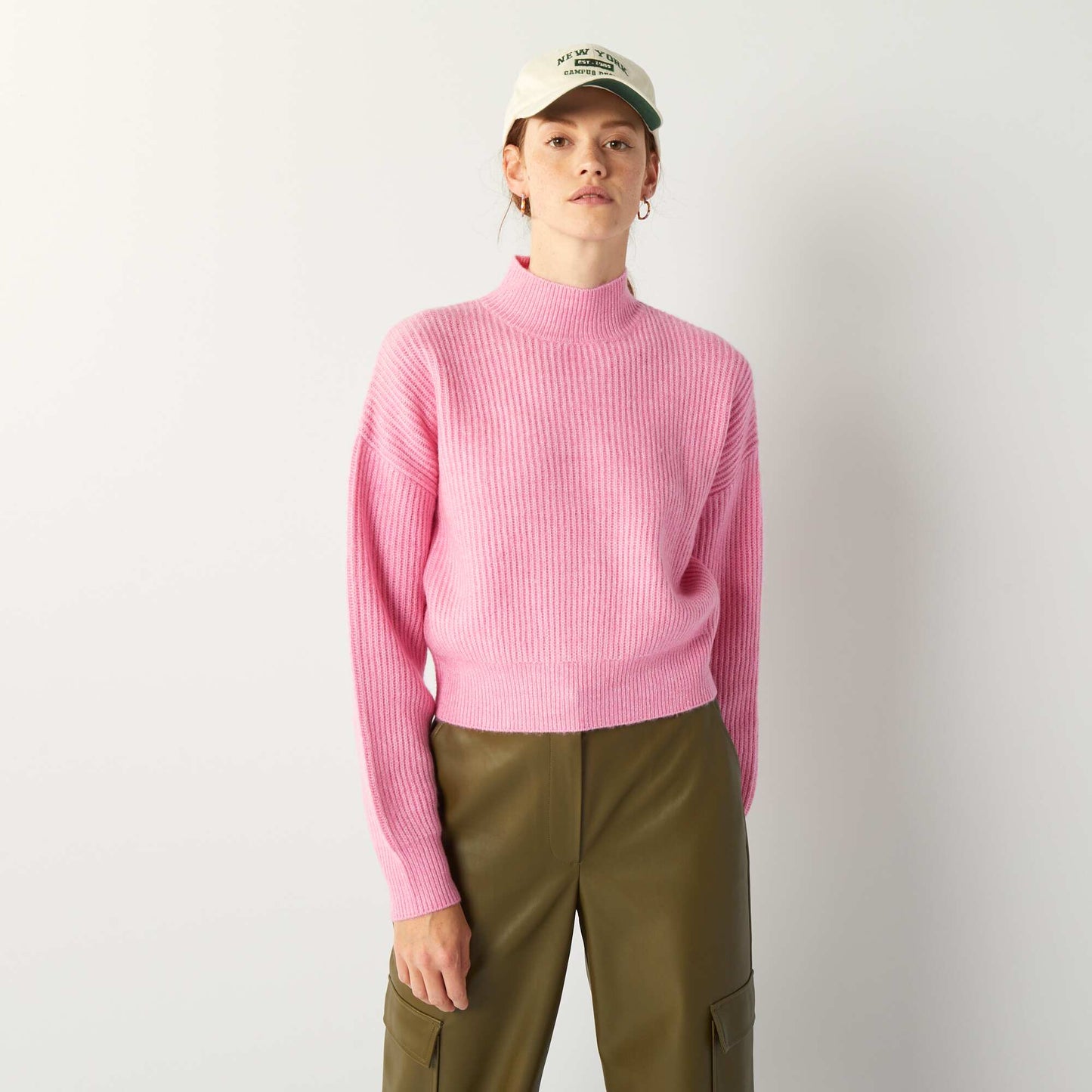 Pull col montant Rose