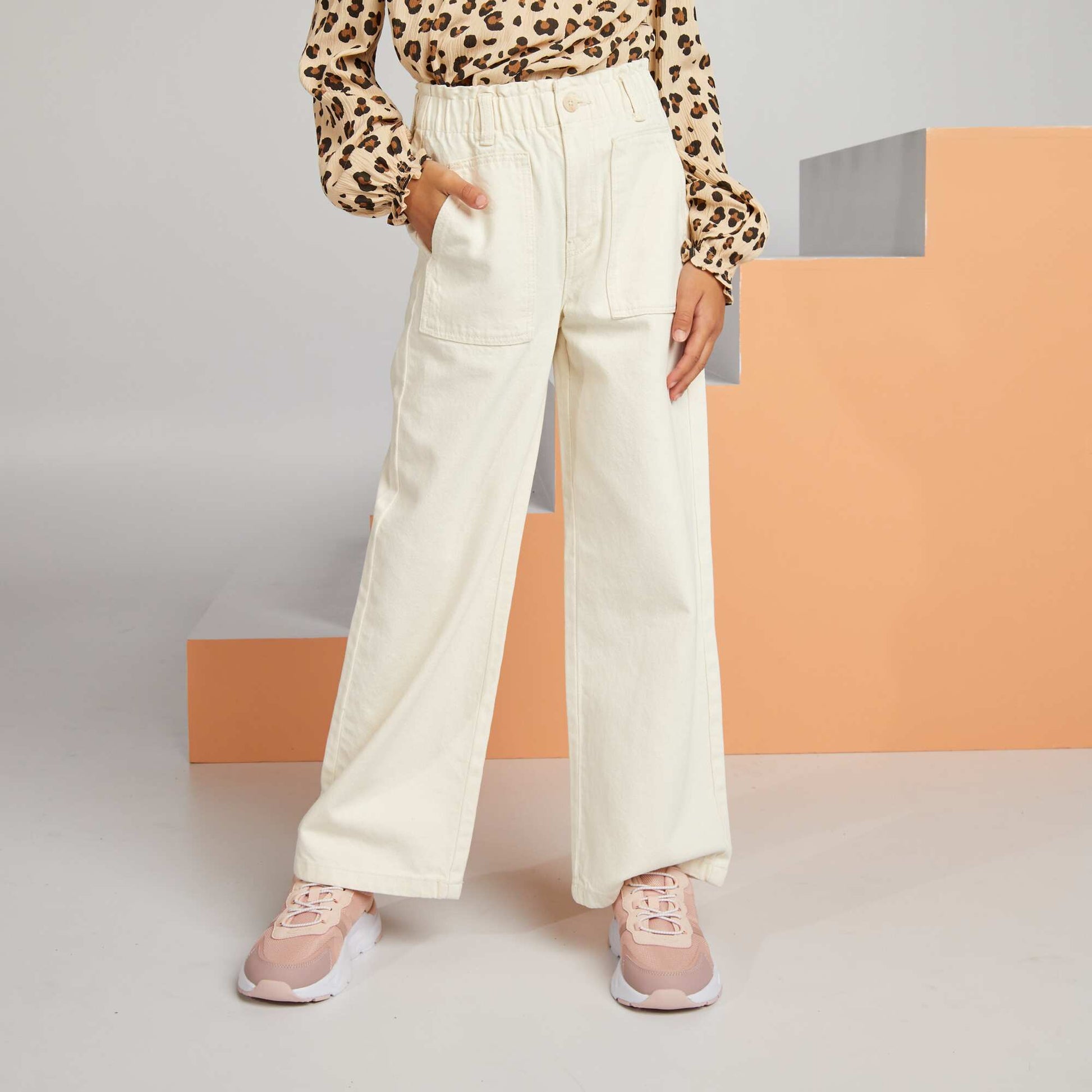 Pantalon denim wide leg Blanc