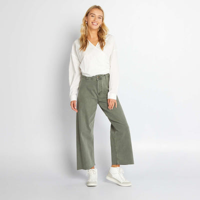 Pantalon large wide leg cropped vert fonc