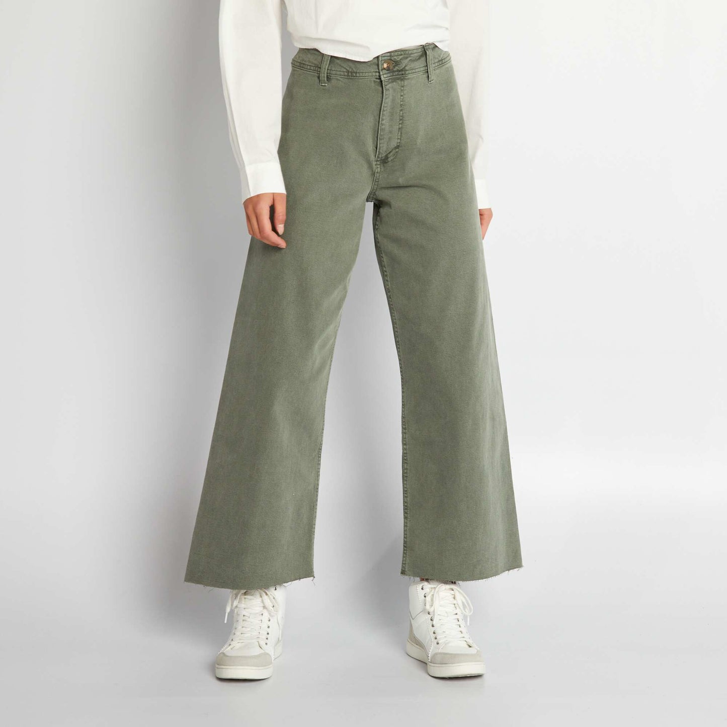 Pantalon large wide leg cropped vert fonc